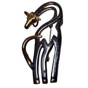 Vintage Signed Best Giraffe Brooch Silver‎ Gold Tone Rhineston Eyes Pin 2.5 Inch